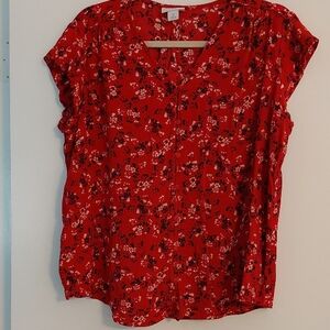 Liz Claiborne Red Floral Button Up Blouse